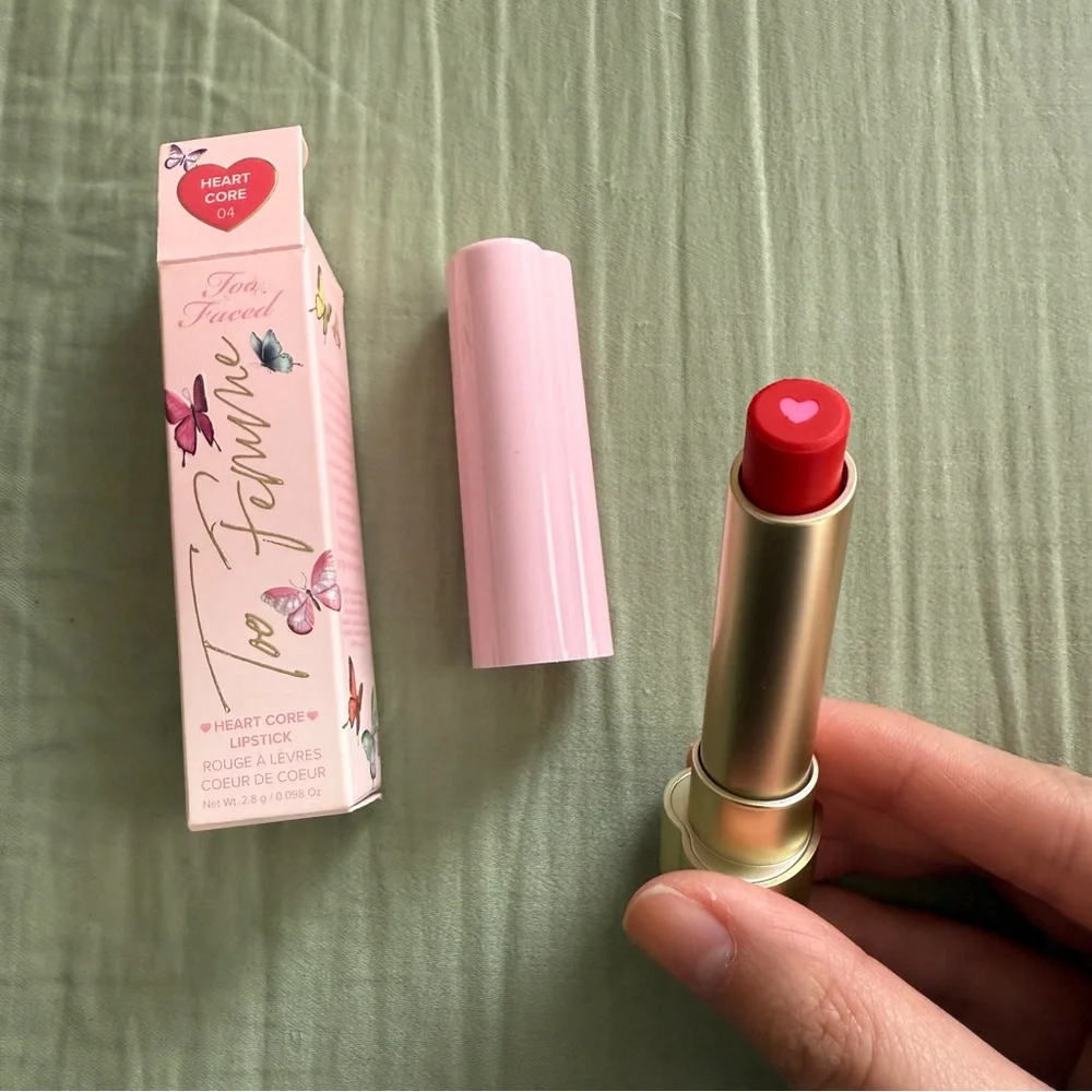 Too Faced Too Femme Heart Core Lipstick Cherry Red Gloss Discontinued